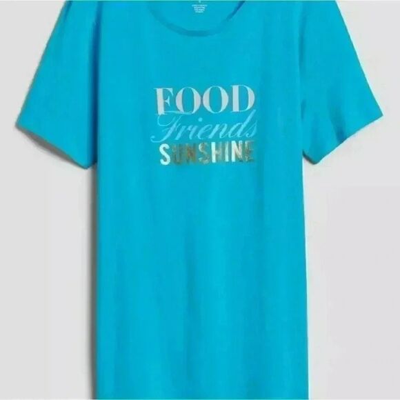 *SOLD**Banana Republic Women's Turquoise Graphic Crew Neck T-Shirt "Food Friends - Picture 2 of 6